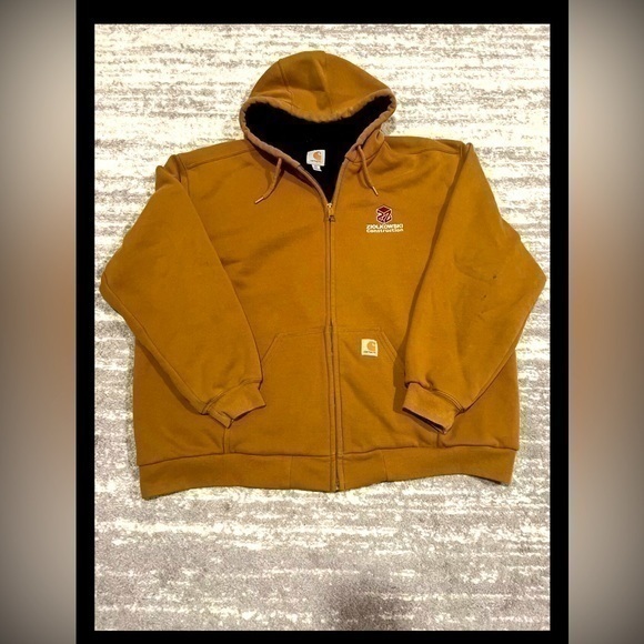 Carhartt Hoodie Jacket Men 2XLBrown Tan Lined Full Zip Workwear